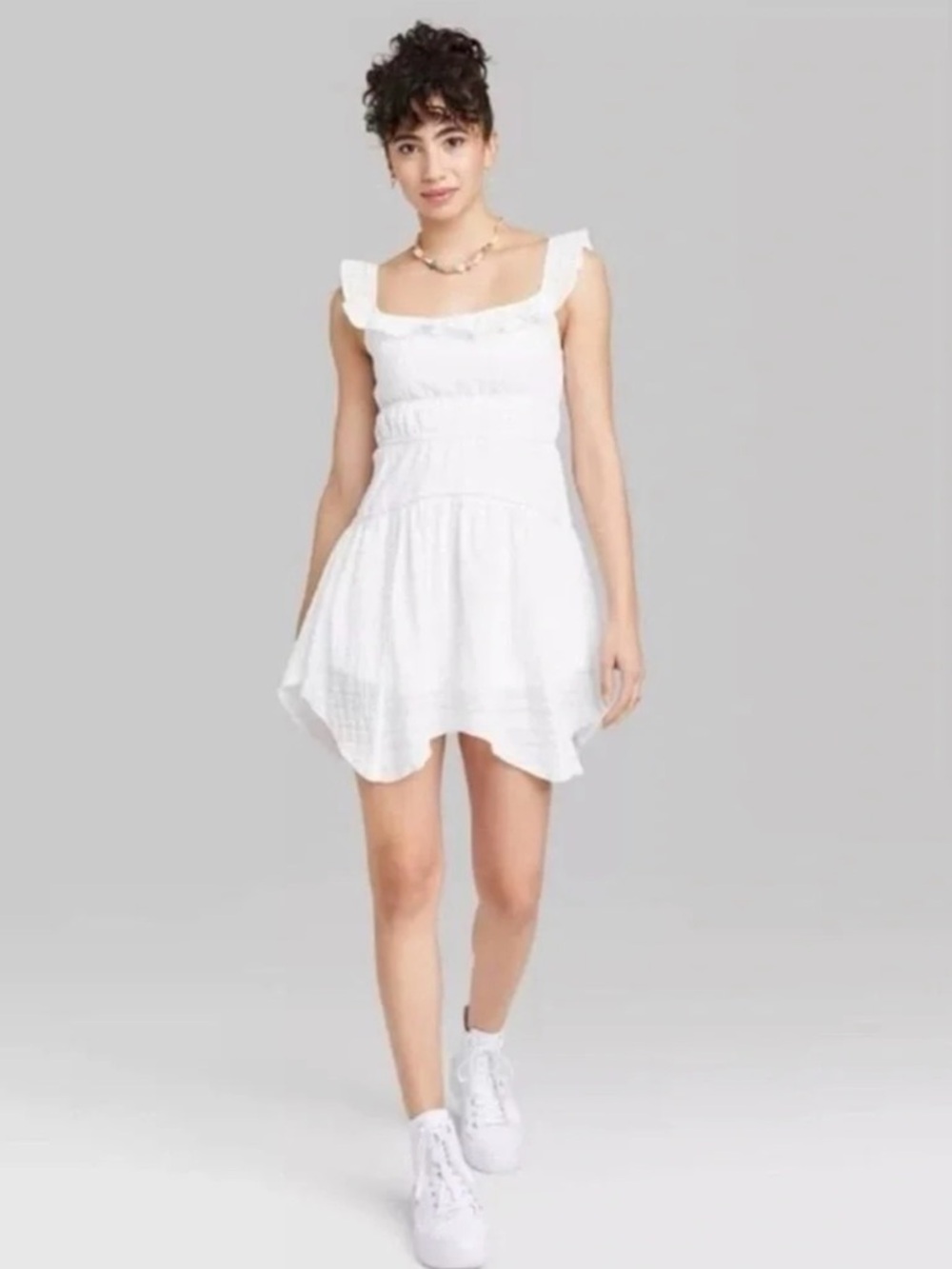 wild fable White Ruffle-Sleeve/Off Shoulder Mini Dress
